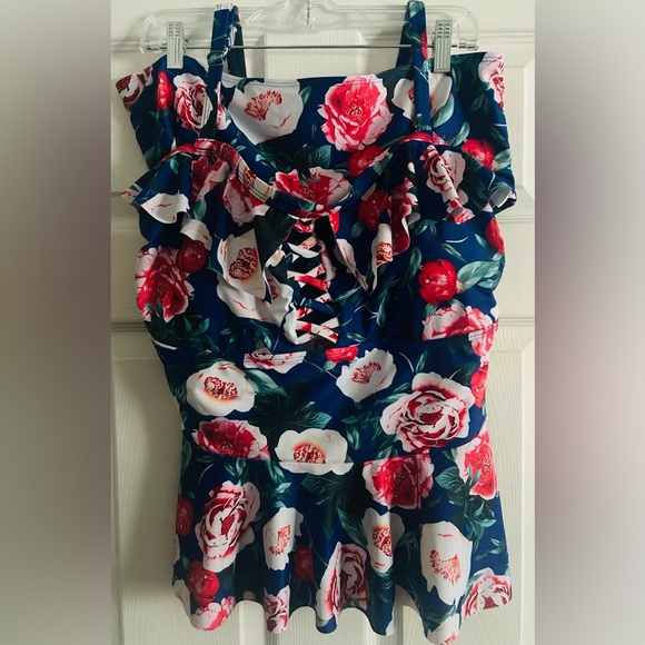 Tutorutor Womens XXL Peplum Bikini Tummy Control Two Piece Floral Retro Swimsuit - Picture 4 of 12